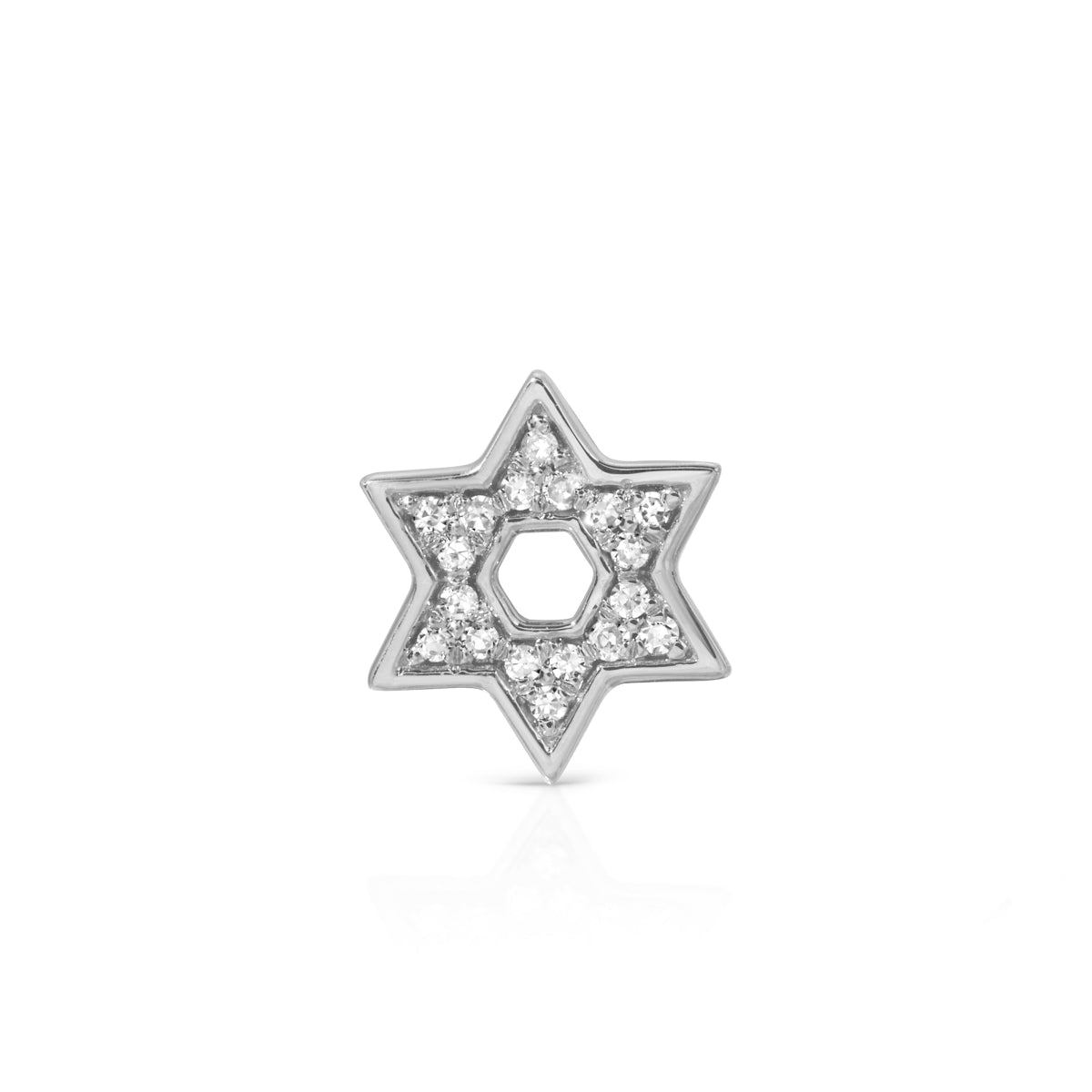 A Pavé Charm Stud - Star of David in white gold on a white background.