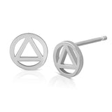A pair of Charm Studs - Recovery in white gold on a white background.