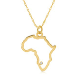 An Africa necklace in yellow gold with a diamond on a white background. 