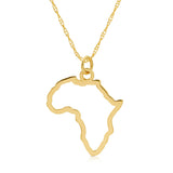 An Africa necklace in yellow gold on a white background. 