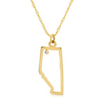 An Alberta necklace in yellow gold with a diamond on a white background. 