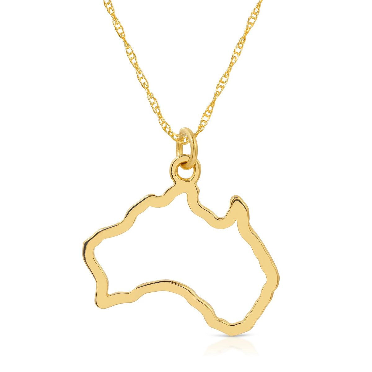 An Australia necklace in yellow gold on a white background. 