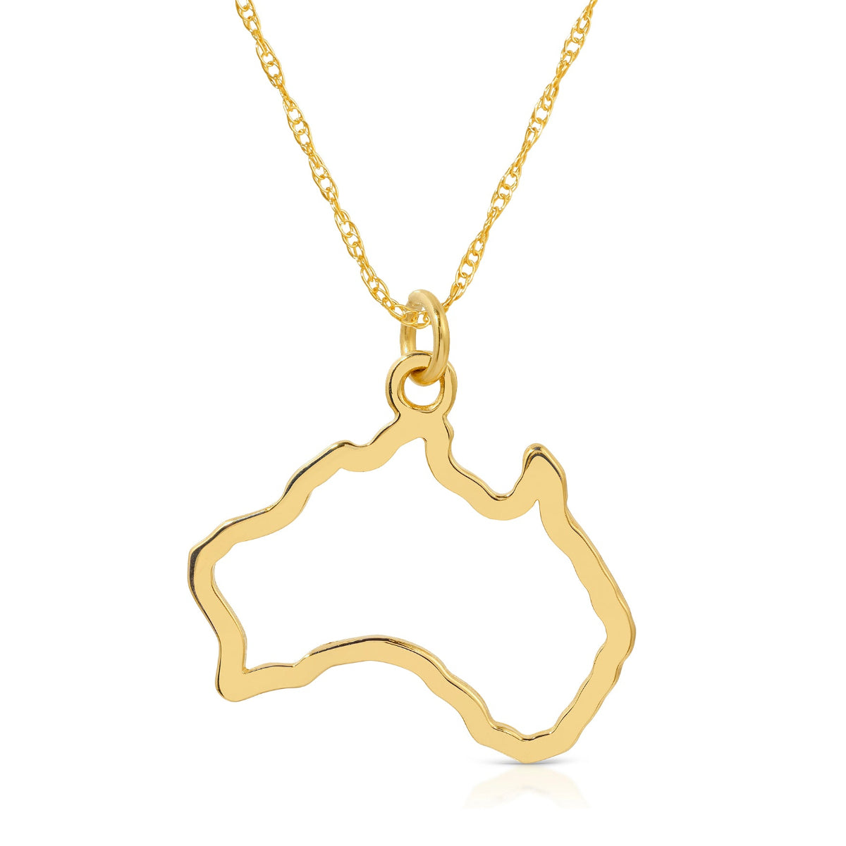 An Australia necklace in yellow gold on a white background. 