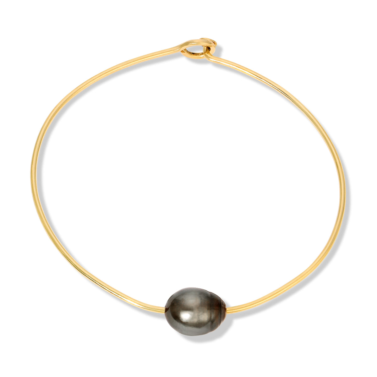 A Baroque Black Pearl Bangle on a white background. 