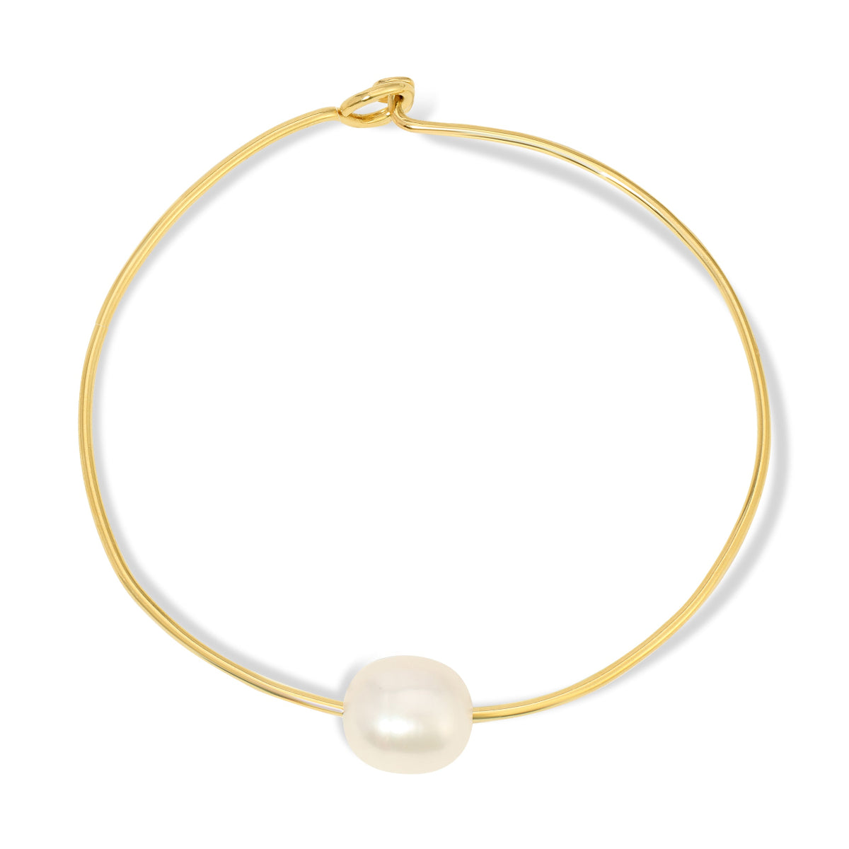 A Baroque White Pearl Bangle on a white background. 