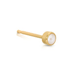 A Birthstone Stud - Pearl (June) in yellow gold on a white background.