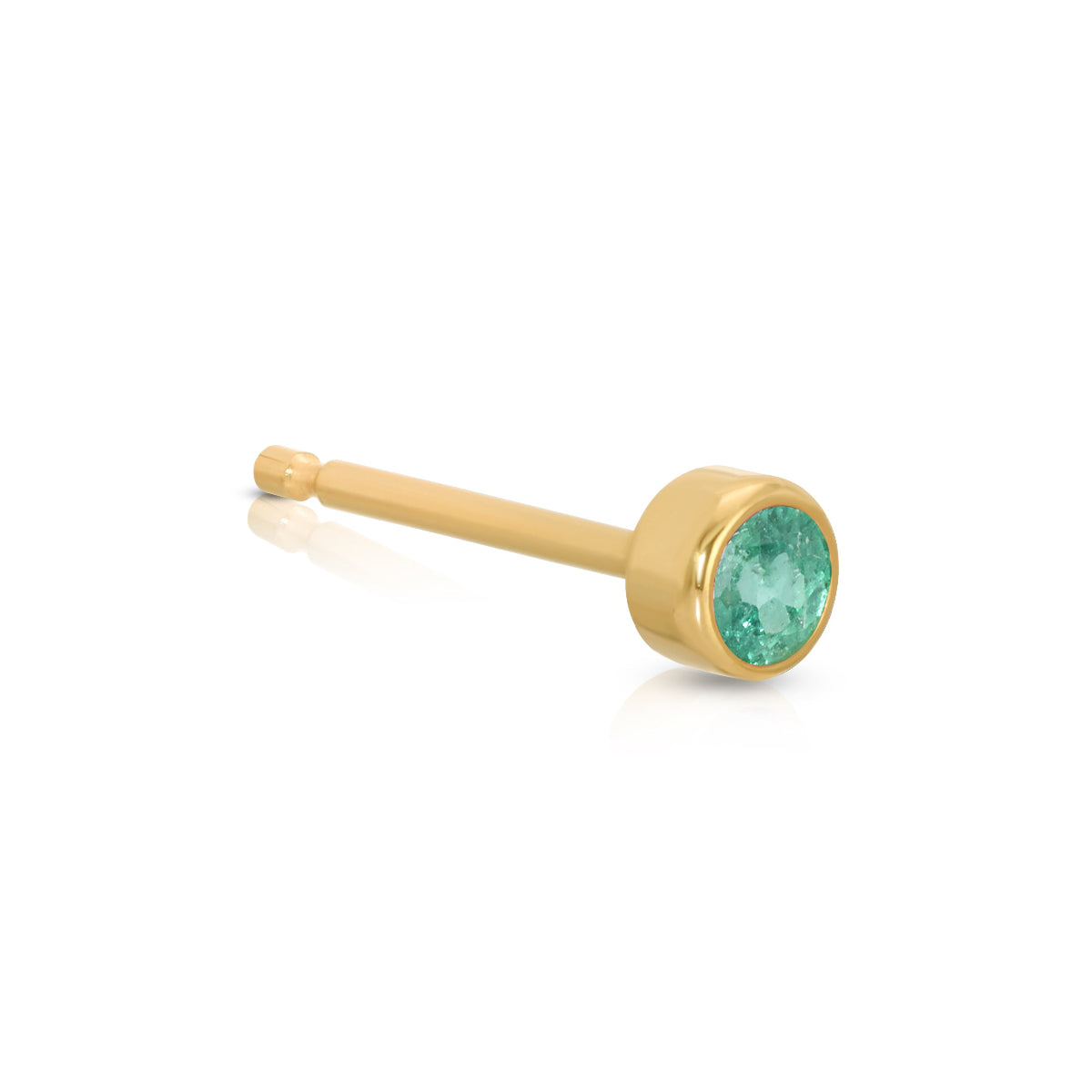 A Birthstone Stud - Emerald (May) in yellow gold on a white background.