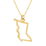 A British Columbia pendant necklace in yellow gold on a white background.  