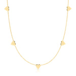 The 5 of Hearts Necklace in yellow gold on a white background. 