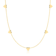 The 5 of Hearts Necklace in yellow gold on a white background. 