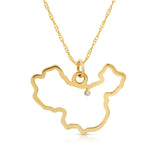 A China pendant necklace in yellow gold with a diamond on a white background.
