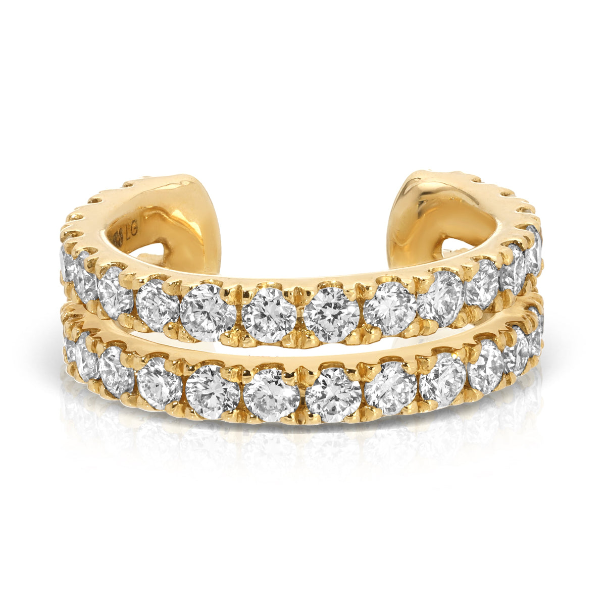 A Pavé Double Ear Cuff in yellow gold on a white background.