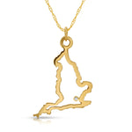 An England pendant necklace in yellow gold with a diamond on a white background.