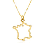 A France pendant necklace in yellow gold with a diamond on a white background.