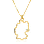 A Germany pendant necklace in yellow gold with a diamond on a white background.