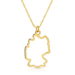 A Germany pendant necklace in yellow gold on a white background.  