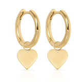 A pair of Charmed I’m Sure Hoops / Heart on a white background.