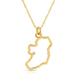 An Ireland necklace with a diamond charm in yellow gold on a white background. 
