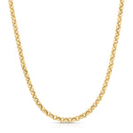 A yellow gold Rolo Necklace on a white background. 