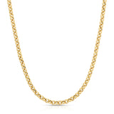 A yellow gold Rolo Necklace on a white background. 
