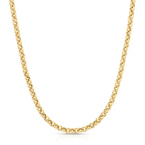A yellow gold Rolo Necklace on a white background. 
