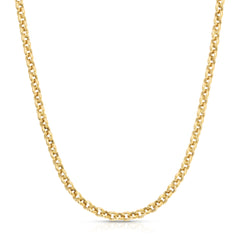 A yellow gold Rolo Necklace on a white background. 
