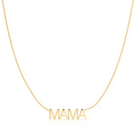 A MAMA Necklace in yellow gold on a white background. 