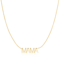A MAMA Necklace in yellow gold on a white background. 