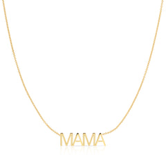 A MAMA Necklace in yellow gold on a white background. 