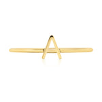 A yellow gold mini letter A ring on a white background. 