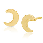 A pair of Charm Studs - Moon in yellow gold on a white background.