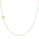 A yellow gold 14k Gold Asymmetrical Charm Necklace - Pavé Star of David with a bead chain on a white background. 