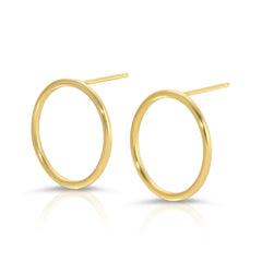 A pair of Open Eclipse Earrings - Large in yellow gold on a white background. 