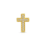 A Pavé Charm Stud - Cross in yellow gold on a white background. 