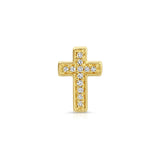 A Pavé Charm Stud - Cross in yellow gold on a white background. 