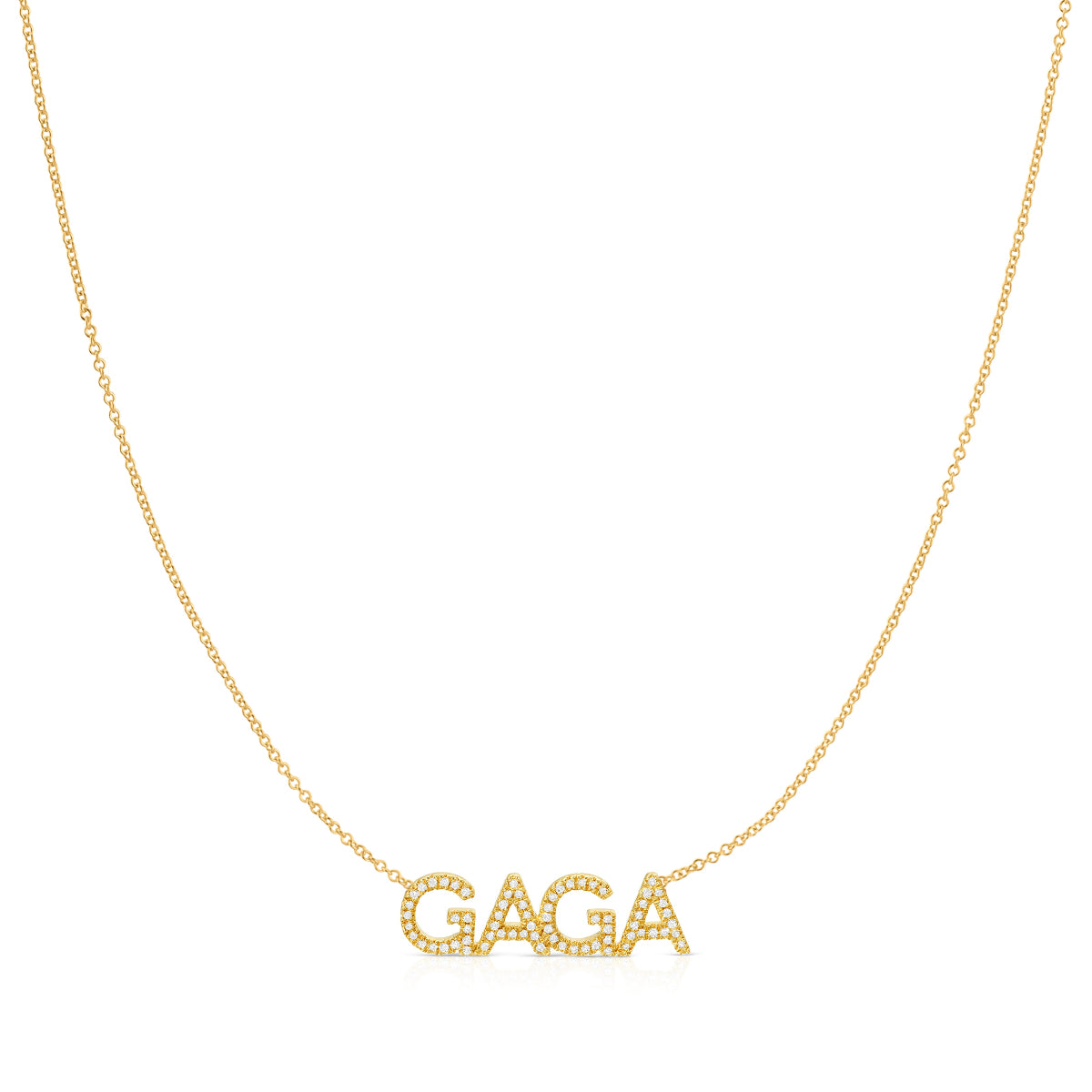 A Pavé GAGA Necklace in yellow gold on a cable chain on a white background.