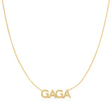 A Pavé GAGA Necklace in yellow gold on a cable chain on a white background.