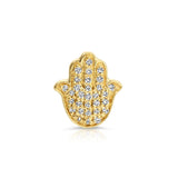 A Pavé Charm Stud - Hamsa in yellow gold on a white background.