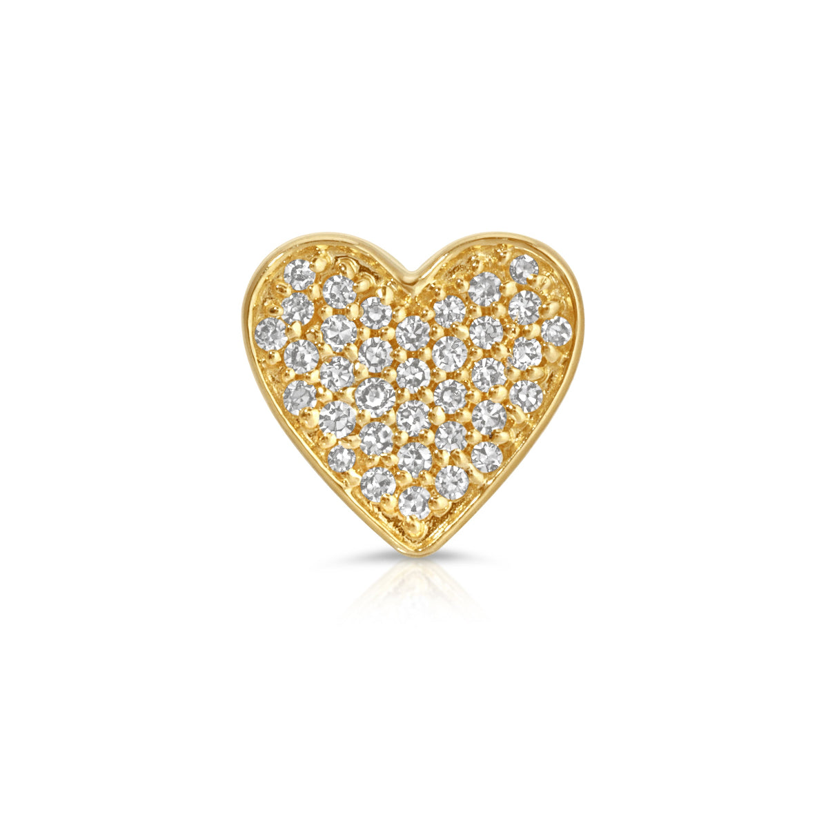 A Pavé Charm Stud - Heart in yellow gold on a white background. 