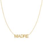 A Pavé 'Madre' Necklace in yellow gold on a cable chain on a white background.