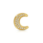 A Pavé Charm Stud - Moon in yellow gold on a white background.