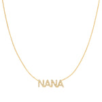 A Pavé 'NANA' Necklace in yellow gold on a cable chain on a white background.