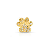 A Pavé Charm Stud - Paw in yellow gold on a white background.