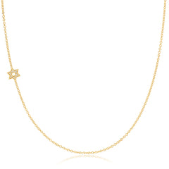 A yellow gold 14k Gold Asymmetrical Charm Necklace - Pavé Star of David with a cable chain on a white background. 