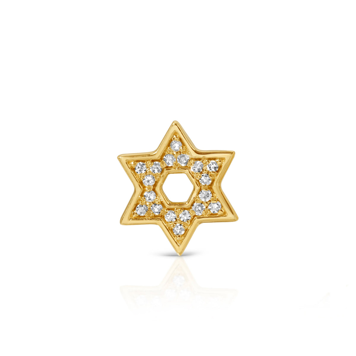A Pavé Charm Stud - Star of David in yellow gold on a white background.