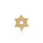 A Pavé Charm Stud - Star of David in yellow gold on a white background.