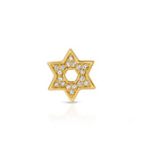 A Pavé Charm Stud - Star of David in yellow gold on a white background.