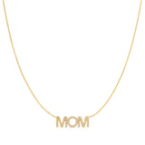 A Pavé MOM Necklace in yellow gold on a  cable chain on a white background. 
