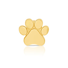 A Charm Stud - Paw in yellow gold on a white background.