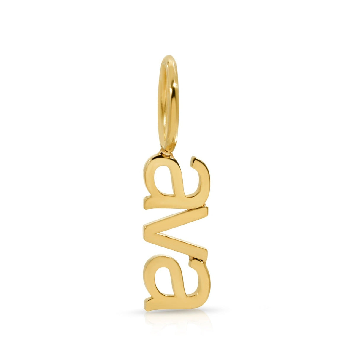 A yellow gold Petite Nameplate Pendant with ‘Ava' on a white background. 